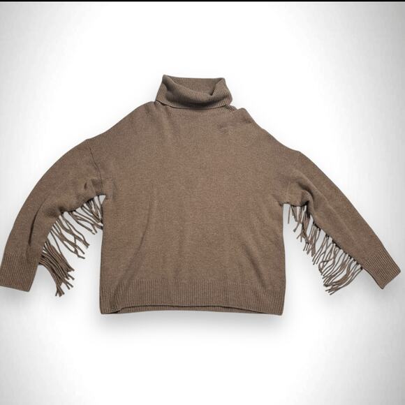 360 Cashmere Hudson Fringed Turtleneck Pullover Sweater Tan Size‎ Large NWOT - Picture 6 of 10